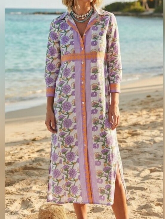 Calypso St. Barth Dresses & Skirts - NWT Calypso St. Barth Floral Button-Front Border Print Maxi Shirt Dress Duster